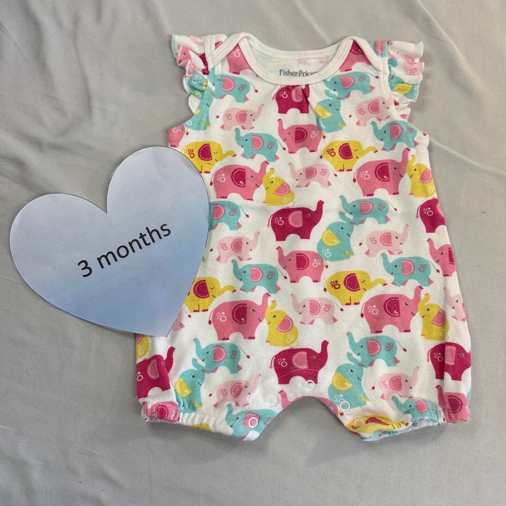 Fisher Price - Sleeveless elephant design cotton Romper. Size 3 months